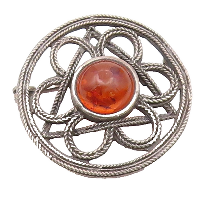 925 Sterling Silver  Vintage Cabochon Amber Wheat Floral Brooch Pin  BP4831