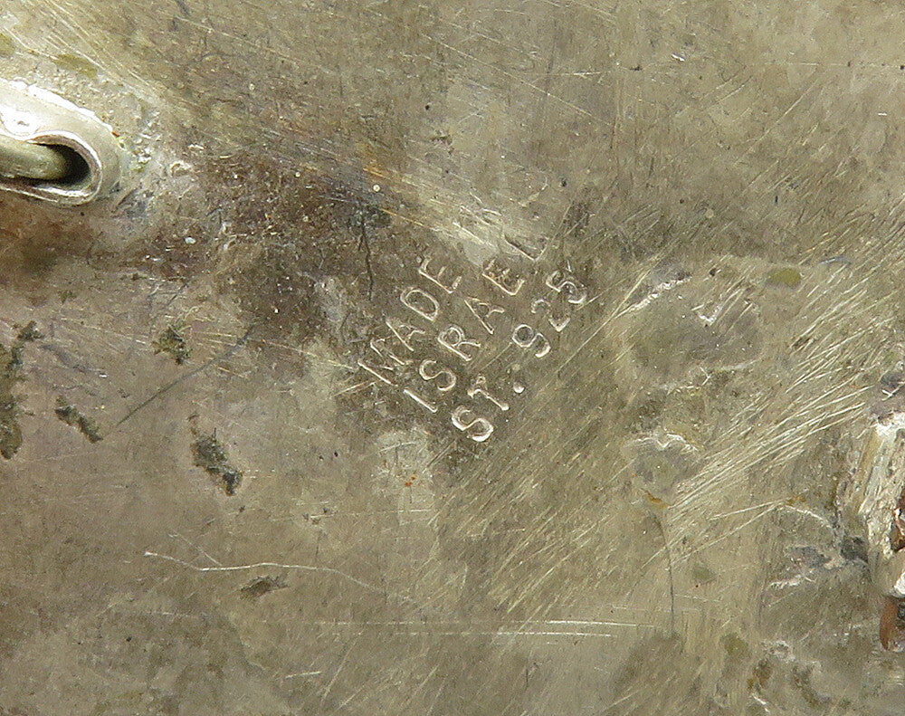 ISRAEL 925 Sterling Silver  Vintage Green Carnelian Floral Brooch Pin  BP6371
