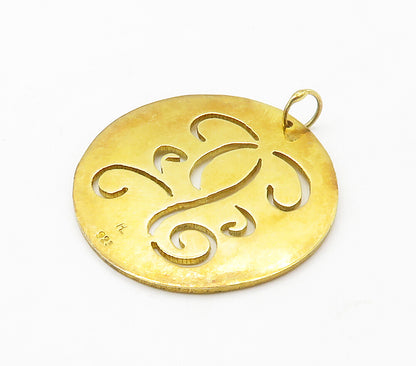 925 Sterling Silver  Shiny Gold Plated Cutout Design Smooth Pendant  PT13070