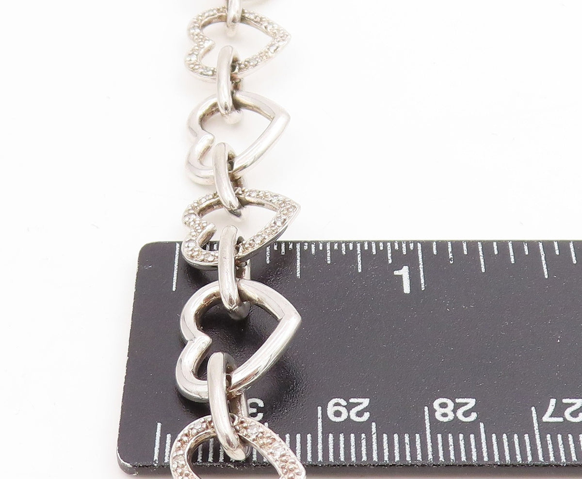 925 Sterling Silver Vintage Bracelet Real Diamonds Love Heart Outline  BT11604