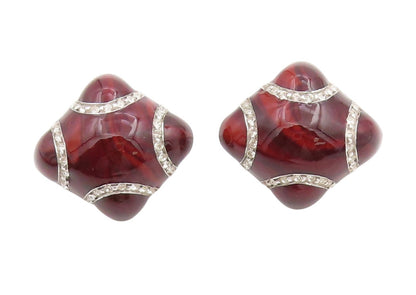 925 Sterling Silver Vintage Earrings Round CZ Geometric Enamel Clip On  EG13738
