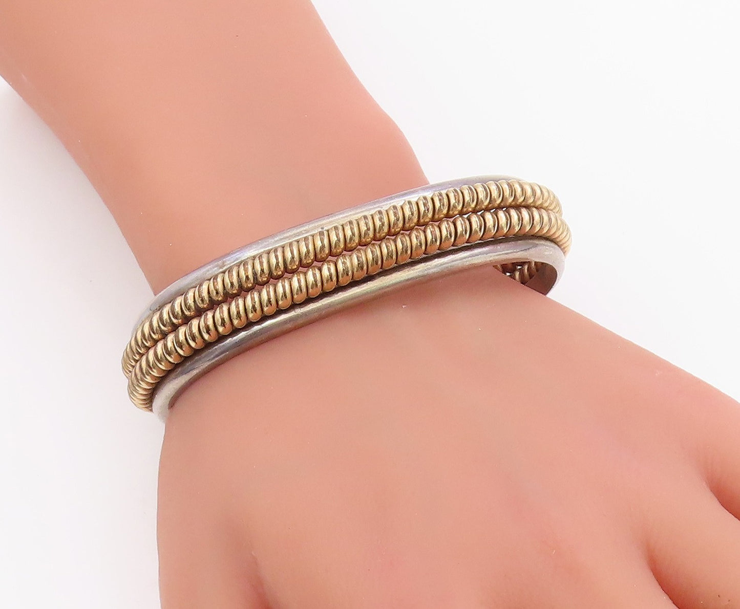 925 Sterling Silver Vintage Bracelet TAHE Two Tone Braided Rope Cuff  BT11371