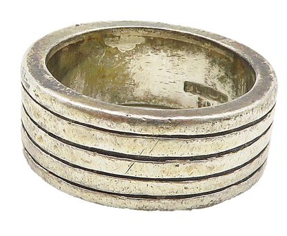 KH ENGLAND 925 Sterling Silver  Vintage Ribbed Detail Band Ring Sz 8  RG17023