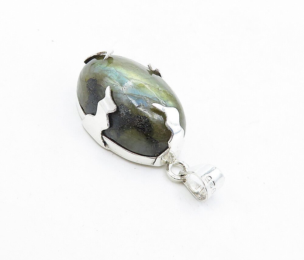 925 Sterling Silver  Vintage Cabochon Cut Moonstone Shiny Drop Pendant  PT3367