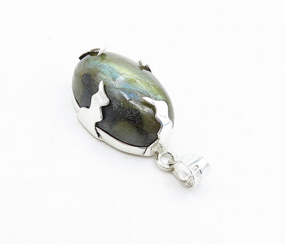 925 Sterling Silver  Vintage Cabochon Cut Moonstone Shiny Drop Pendant  PT3367
