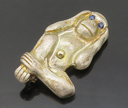 14k Gold 925 Sterling Silver Vintage  Hear No Evil Monkey Brooch Pin  BP6276