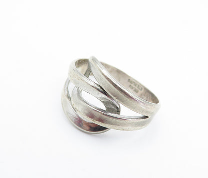 BEAU 925 Silver Vintage Interlocking Loop Bypass Style Band Ring Sz 5 RG6809