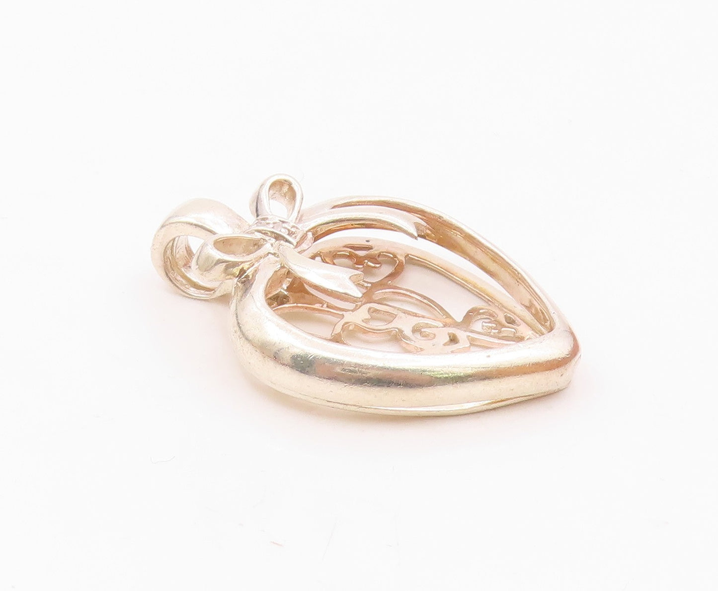 925 Silver  Vintage Genuine Diamonds Love Heart Pendant (OPENS)  PT17021
