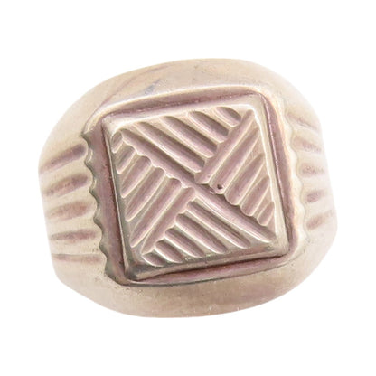 925 Sterling Silver Vintage Ring Modernist Grooved Signet Design  SZ 10  RG32304