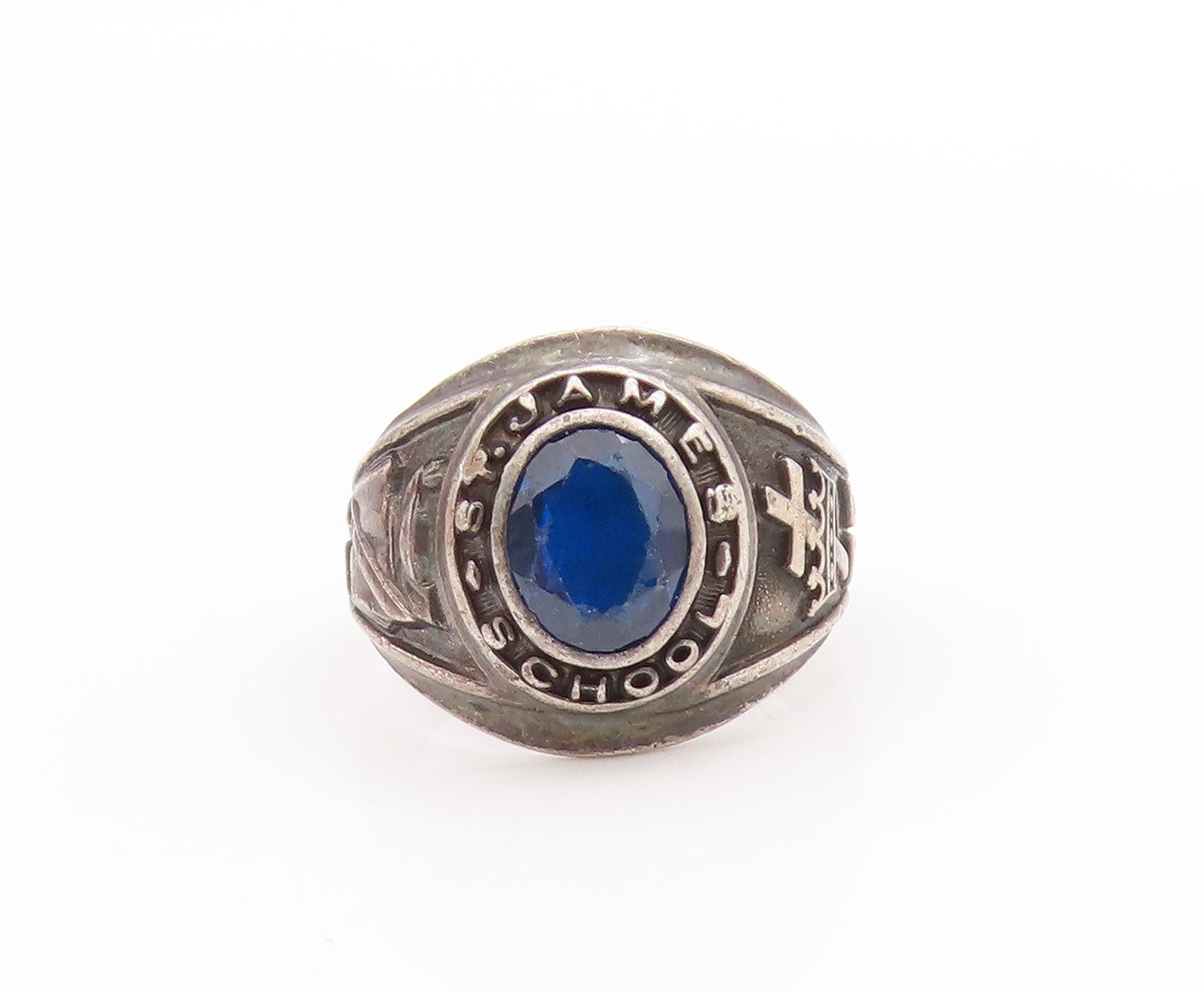 925 Sterling Silver Vintage Ring Sapphire 1969 St. James School Sz 10.5 RG33458