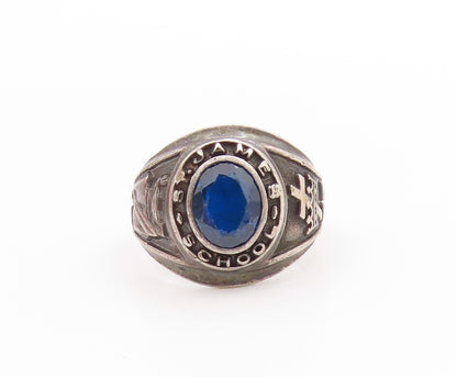 925 Sterling Silver Vintage Ring Sapphire 1969 St. James School Sz 10.5 RG33458