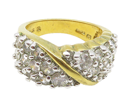 925 Sterling Silver  Topaz Shiny Gold Plated 2 Tone Band Ring Sz 6.5  RG18689