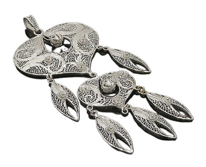 VAN LOU 925 Silver  Vintage Heart & Sphere Filigree Dangle Pendant  PT20121