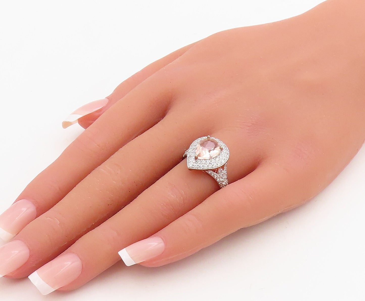 925 Sterling Silver Vintage Ring Rose Gold Plated Morganite & CZ  Sz 7  RG30726
