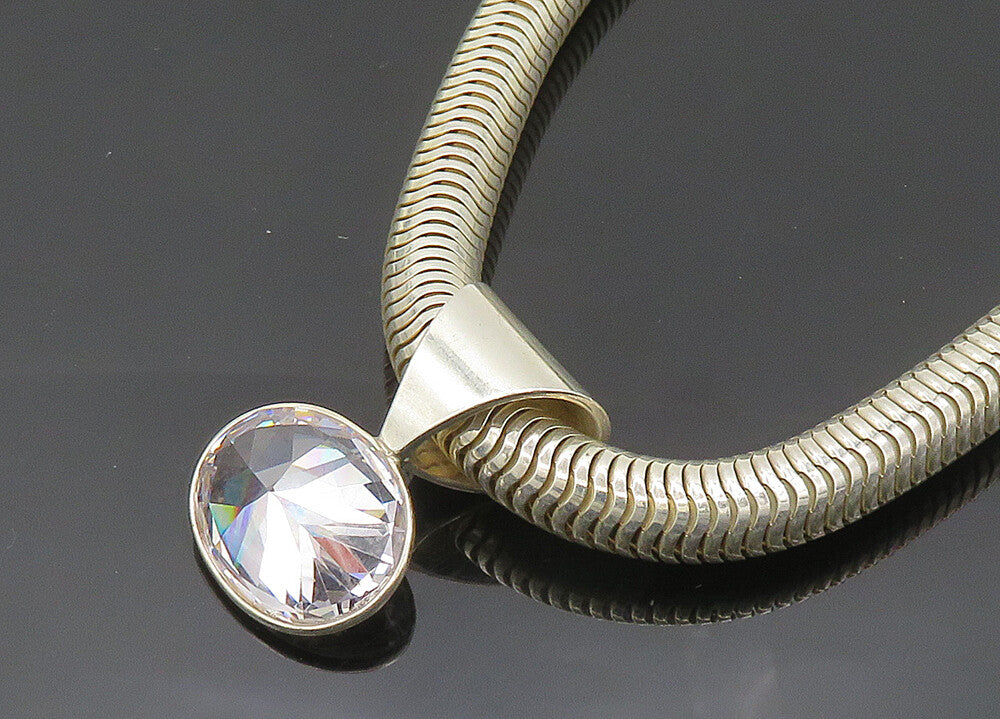 925 Sterling Silver  Vintage Shiny Cubic Zirconia Snake Chain Necklace  NE3375