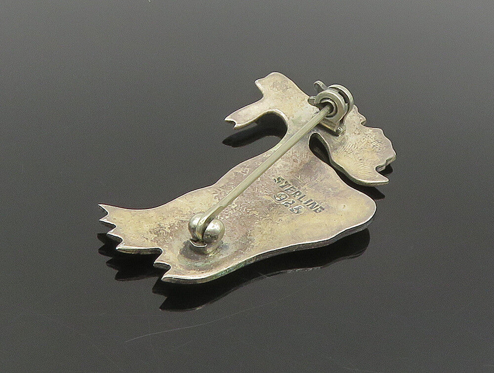 925 Sterling Silver  Vintage Moose Etched Detail Animal Brooch Pin  BP9289