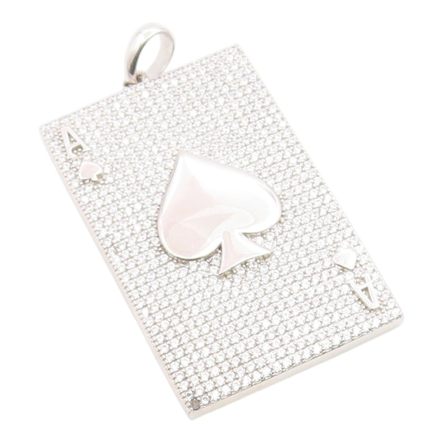925 Sterling Silver Vintage Pendant CZ Modernist Ace Of Spade Card  PT26198