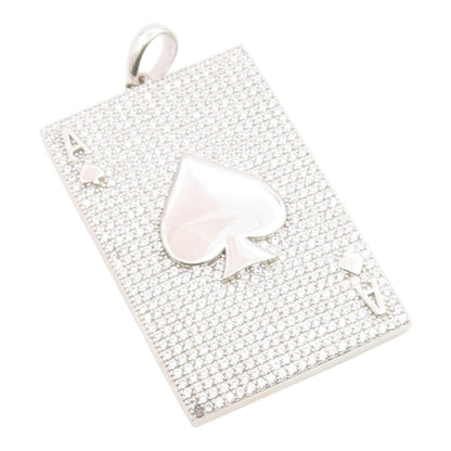 925 Sterling Silver Vintage Pendant CZ Modernist Ace Of Spade Card  PT26198