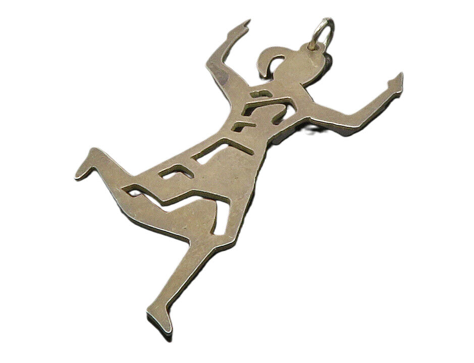 925 Sterling Silver  Vintage Dark Tone Cutout Dancing Woman Pendant  PT10327
