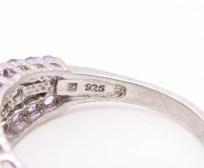 925 Sterling Silver Vintage Ring Oval Cut Amethyst Statement Band  Sz 8  RG35081