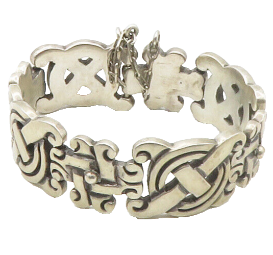 MEXICO 925 Sterling Silver Vintage Solid Textured Chain Bracelet  BT6731