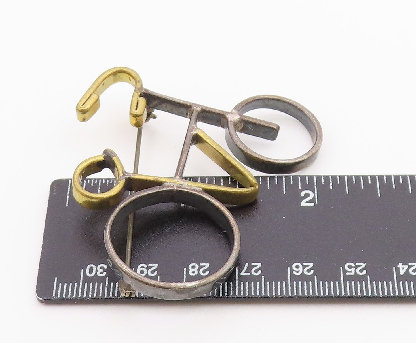 MEXICO 925 Sterling Silver  Vintage Two Tone Bicycle Motif Brooch Pin  BP8769