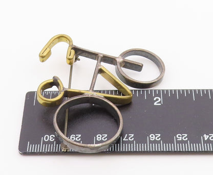 MEXICO 925 Sterling Silver  Vintage Two Tone Bicycle Motif Brooch Pin  BP8769