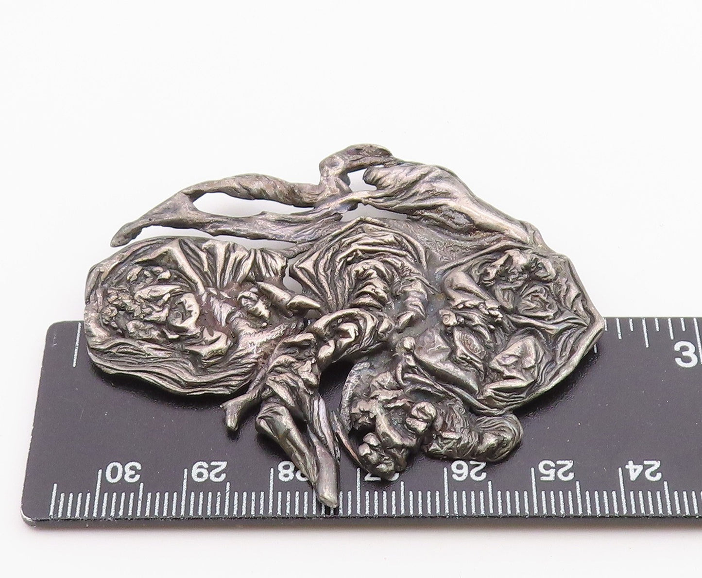 925 Sterling Silver  Vintage Antique Oxidized Sculpted Brooch Pin  BP9274