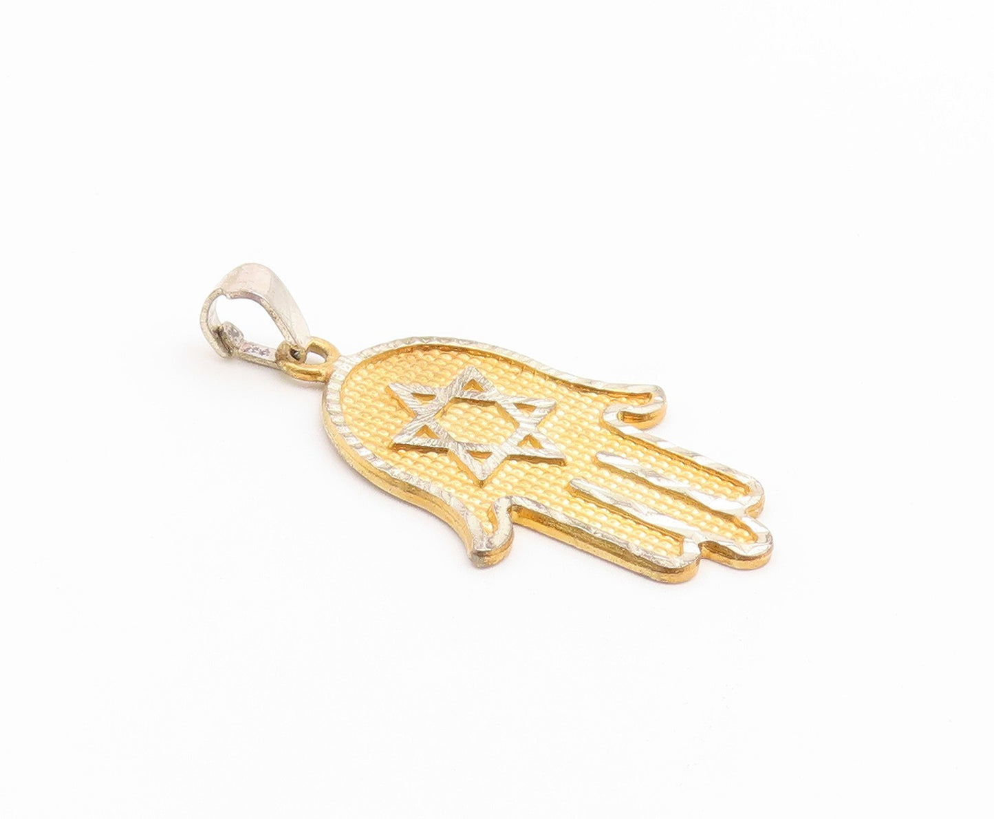 925 Sterling Silver Vintage Pendant Two Tone Hamsa Star of David Cutout  PT26641