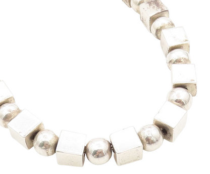 925 Sterling Silver Vintage Necklace Solid Geometric Sphere & Cube Chain  NE4614