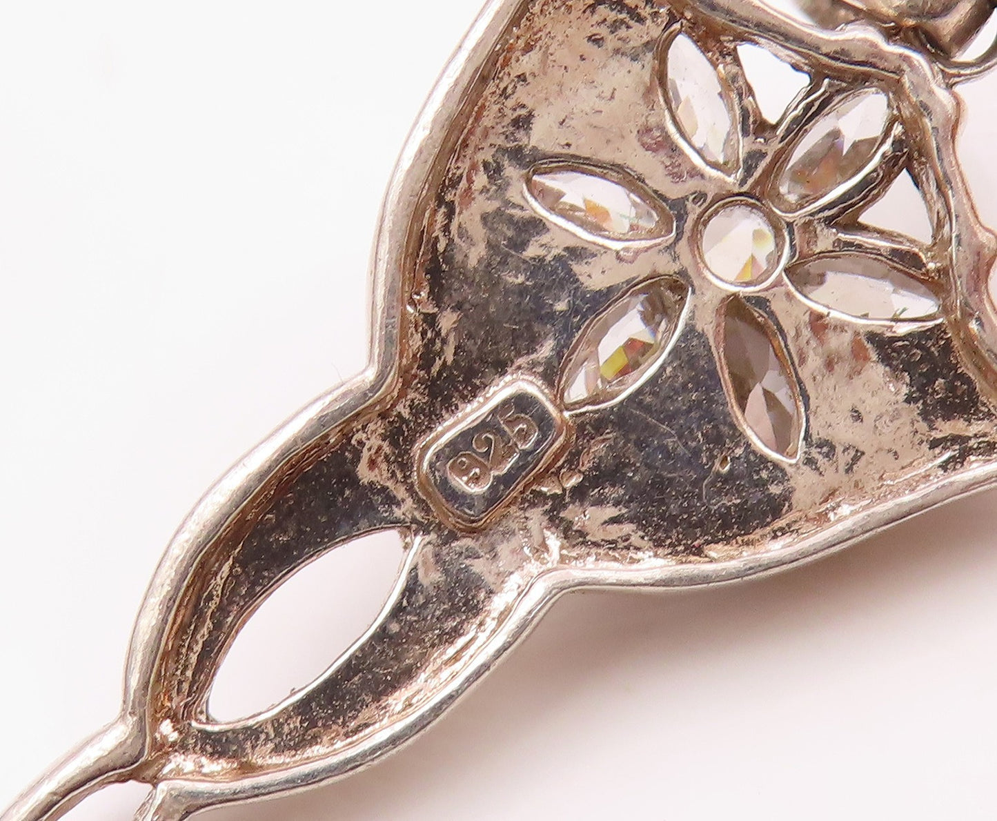 925 Silver  Vintage Fancy Cubic Zirconia Flower Twisted Drop Pendant  PT21666