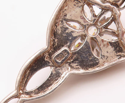 925 Silver  Vintage Fancy Cubic Zirconia Flower Twisted Drop Pendant  PT21666
