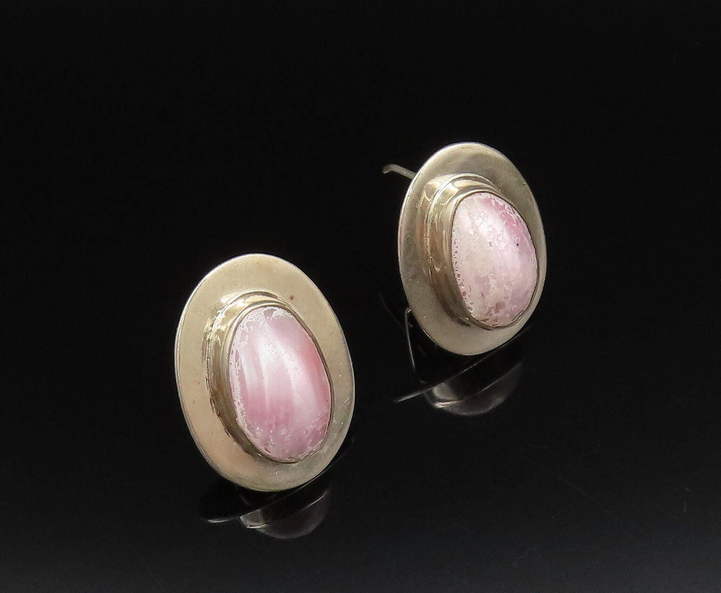 CERRO BLANCO 925 Silver  Vintage Pink Mother Of Pearl Oval Earrings  EG12245