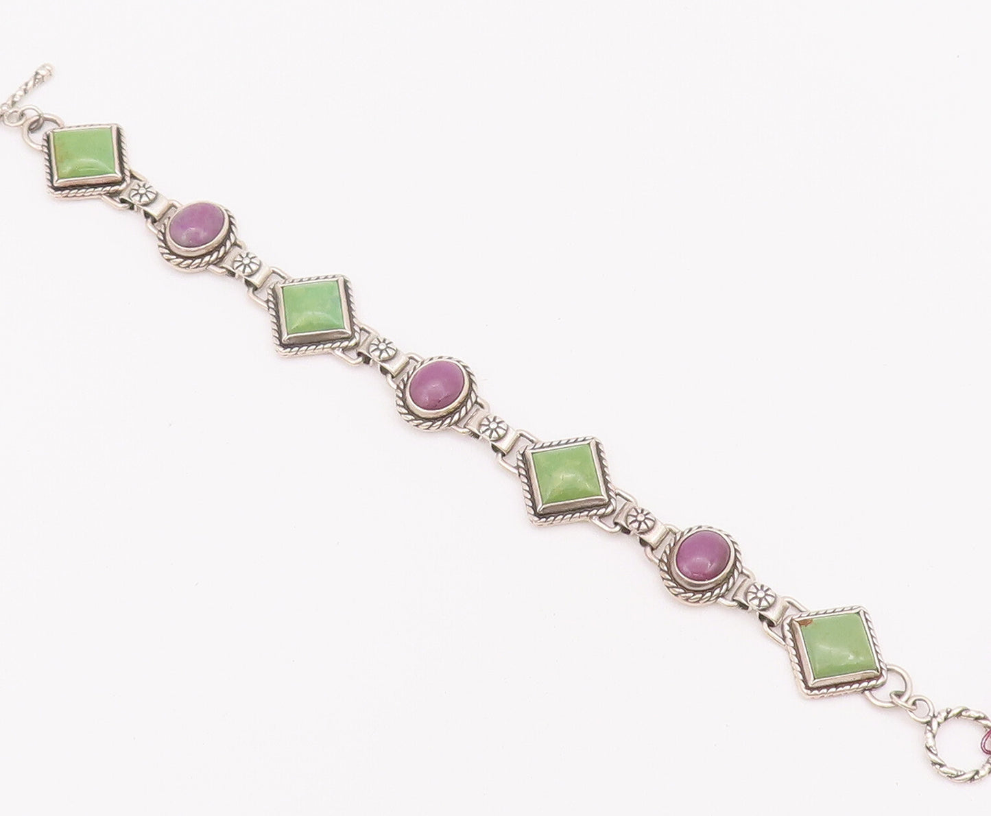925 Sterling Silver Vintage Bracelet Roped 2 Tone Real Turquoise BT10374