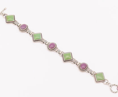 925 Sterling Silver Vintage Bracelet Roped 2 Tone Real Turquoise BT10374