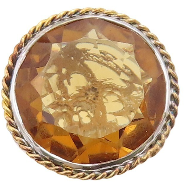 925 Sterling Silver Vintage Ring Designer Cutout Round Citrine  Sz 7  RG30560