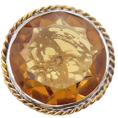 925 Sterling Silver Vintage Ring Designer Cutout Round Citrine  Sz 7  RG30560