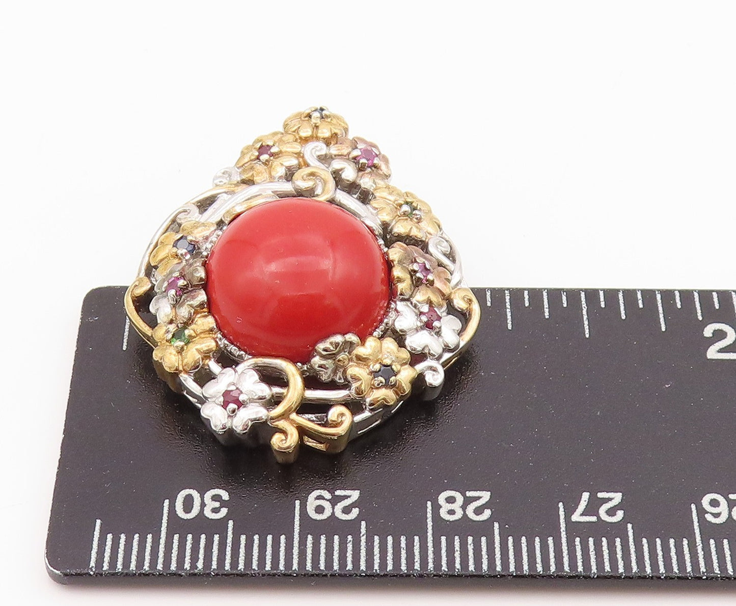 925 Sterling Silver Vintage Pendant MICHAEL VALITUTTI Gemstone Flowers  PT24242