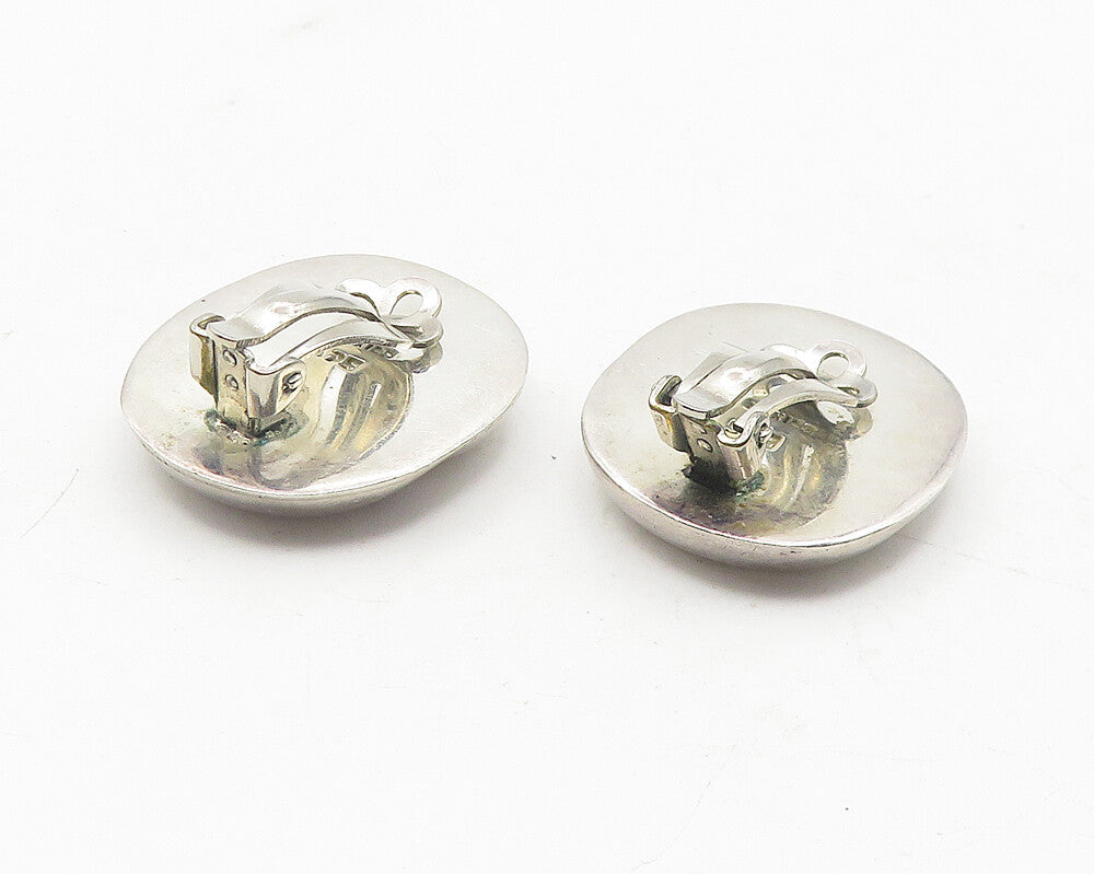 MEXICO 925 Silver  Vintage Shiny Round Swirl Non Pierce Earrings  EG6032