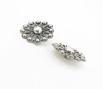 MEXICO 925 Sterling Silver  Vintage Oxidized Floral Non Pierce Earrings EG4171