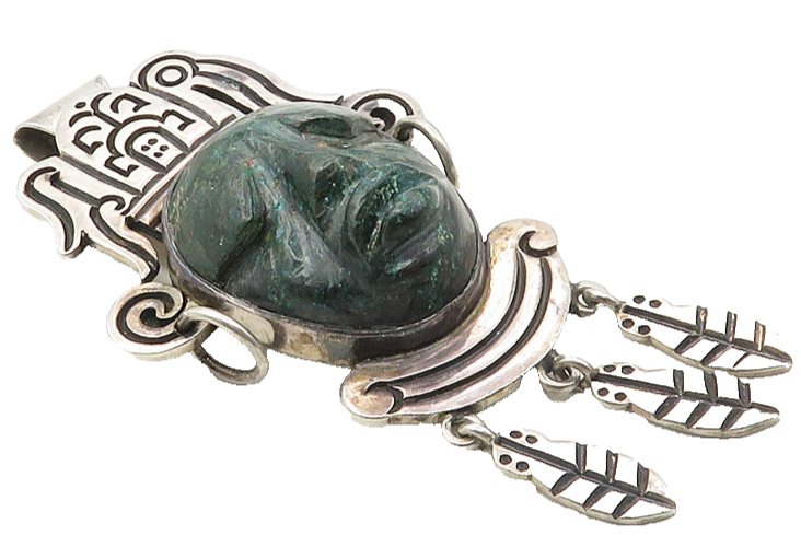 MEXICO 925 Sterling Silver  Vintage Face Carved Jasper Brooch Pin  BP4097
