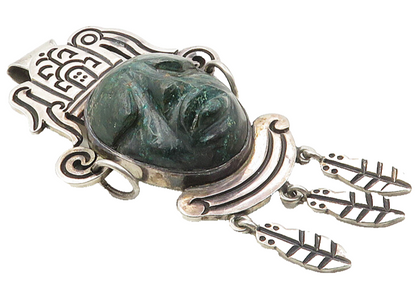 MEXICO 925 Sterling Silver  Vintage Face Carved Jasper Brooch Pin  BP4097