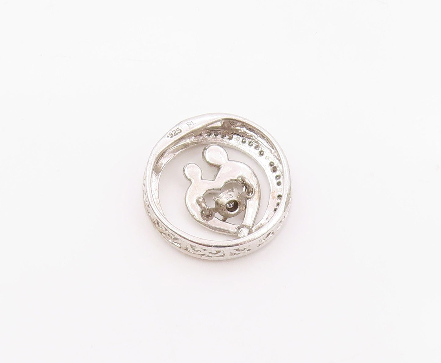 925 Sterling Silver  Vintage Genuine Diamonds Mom & Baby Love Pendant  PT18617