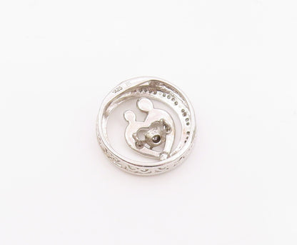 925 Sterling Silver  Vintage Genuine Diamonds Mom & Baby Love Pendant  PT18617