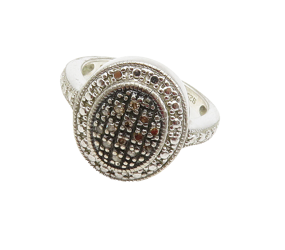 925 Sterling Silver  Shiny Genuine Diamonds Oval Cocktail Ring Sz 7  RG15448
