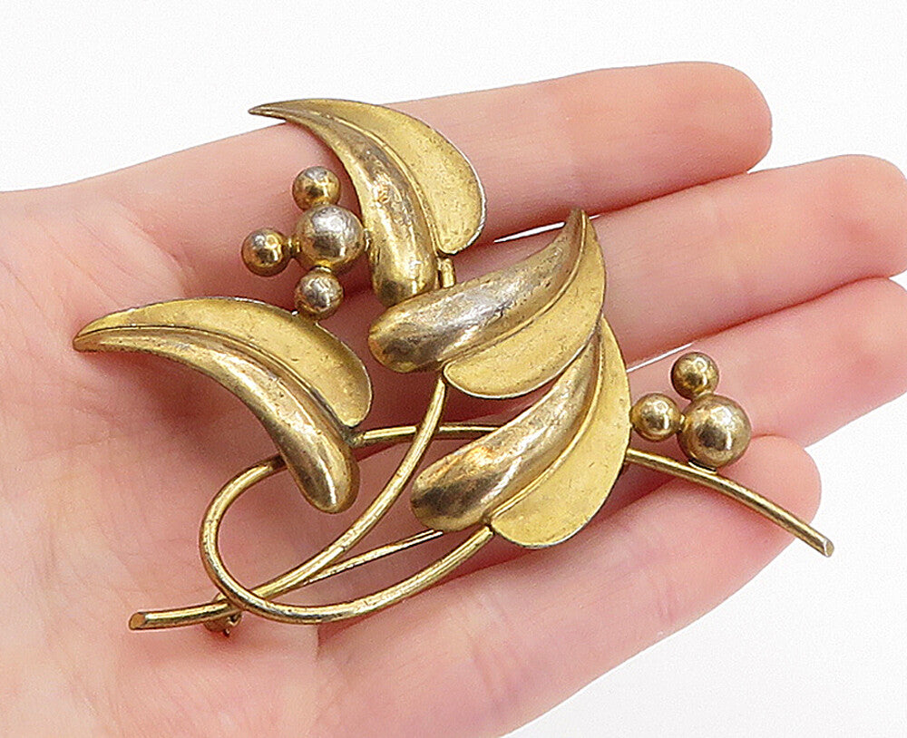 FORSTNER 925 Sterling Silver  Vintage Gold Plated Floral Brooch Pin  BP1846