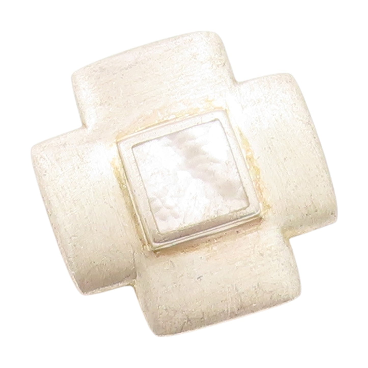 925 Sterling Silver Vintage Pendant Mother Of Pearl Inlay Cross Charm  PT25917