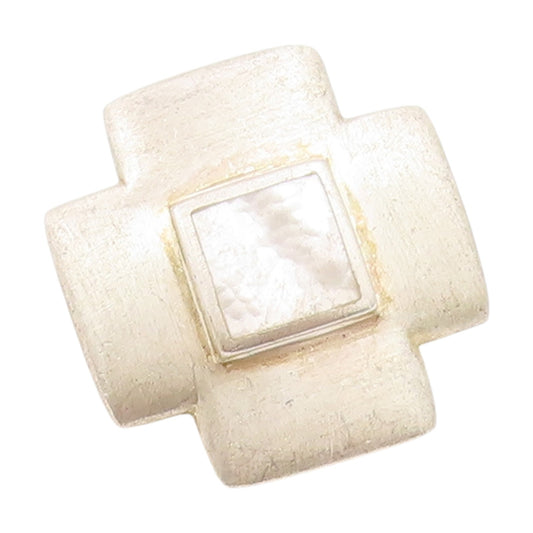 925 Sterling Silver Vintage Pendant Mother Of Pearl Inlay Cross Charm  PT25917