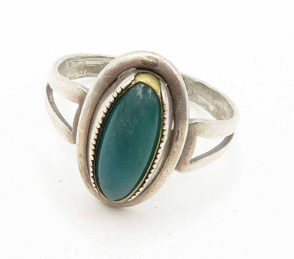 SARAH COV 925 Silver  Vintage Green Carnelian Cocktail Ring Sz 9  RG14756