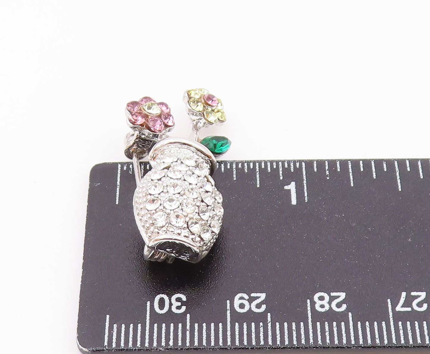 925 Sterling Silver  Sparkling Cubic Zirconia Flower Vase Brooch Pin  BP6494
